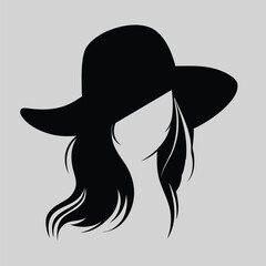 Stylish Women's Hat with Flowing Hair - Elegant Silhouette Design