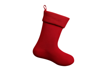 Red Christmas Stocking with Folded Cuff isolated on a transparent background