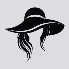 Stylish Women's Hat with Flowing Hair - Elegant Silhouette Design