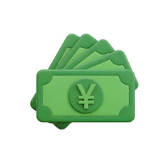 3d icon of stack of green banknotes with a yen symbol on a transparent background