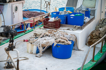 Fishing Boat Deck with Nets and Equipment