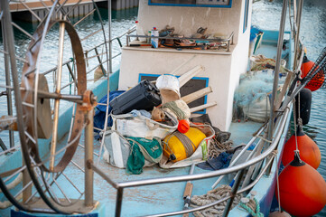 Fishing Boat Deck with Nets and Equipment