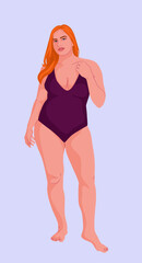 Plus size blond woman confident posing in dark underwear. Normal body concept. realistic illustration.