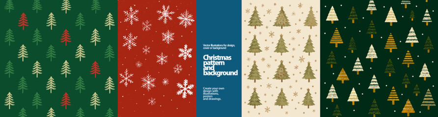 Vector Christmas background: Trees, Snowflakes & Pattern. Festive vector card with Christmas trees, snowflakes, and a repeating pattern, perfect for card, print, and holiday d&eacute;cor.