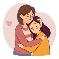 Obraz premium Mother and children happy family cartoon illustration