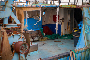 Rusty Fishing Boat Equipment and Machinery Close-Up