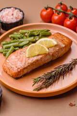Fish, grilled salmon fillet, healthy food, seafood. Grilled salmon fillet as a background