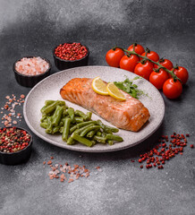 Fish, grilled salmon fillet, healthy food, seafood. Grilled salmon fillet as a background