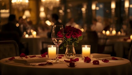 Luxury dining table with candlelight glow