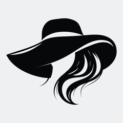 Stylish Women's Hat with Flowing Hair - Elegant Silhouette Design