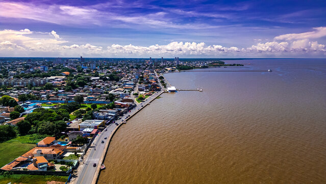 Riverside City Landscape Amazon River Mouth Macap&aacute; Amapa Seaside North Amazonian Waterfront Boats Scenic Fluvial Landscape Coast Brazil Nature Travel Tourism Regional Culture Navigation South America