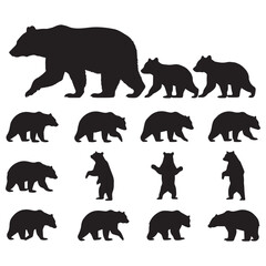 Collection of diverse bear silhouettes in various poses and sizes vector