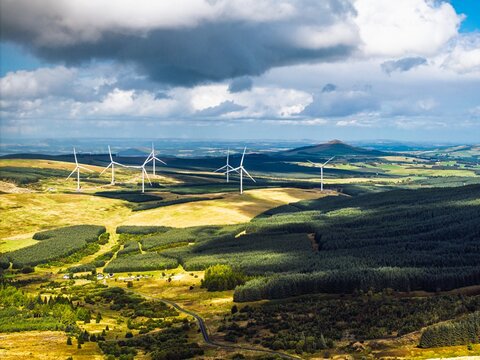 Wind Farm from a drone, Roxburghshire, Roxburgh, Southern Uplands, Scotland
