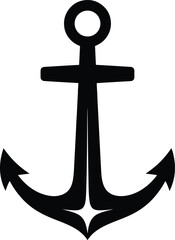 Black anchor silhouette with starburst detail on white background maritime nautical