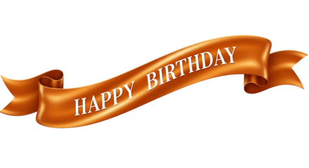 Orange ribbon banner with happy birthday text isolated on transparent background