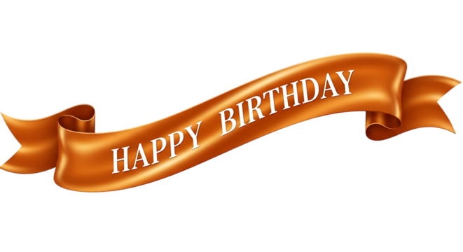 Orange ribbon banner with happy birthday text isolated on transparent background - Powered by Adobe