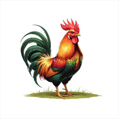 Fototapeta premium Vector art of a colorful rooster standing tall on a grassy patch
