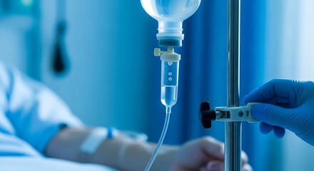 Intravenous drip in hospital room providing medical treatment.
