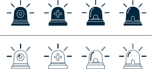 Collection of emergency flashing lights beacon icons alert signal warning symbols graphic elements