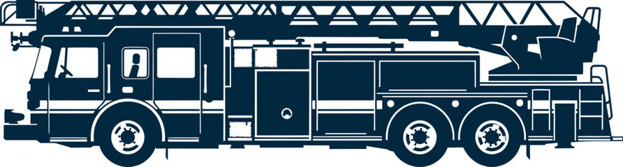 Detailed fire truck with extended ladder ready for emergency response operations