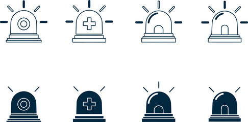 Emergency alert siren lights flashing warning beacons alert symbols safety signal icons set