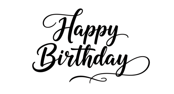 Happy birthday calligraphy text isolated on transparent background - Powered by Adobe