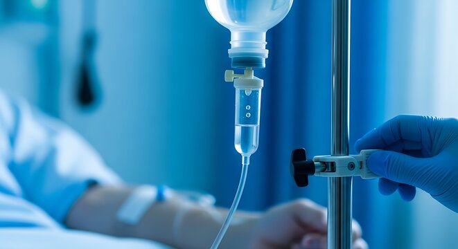 Intravenous drip in hospital room providing medical treatment. - Powered by Adobe