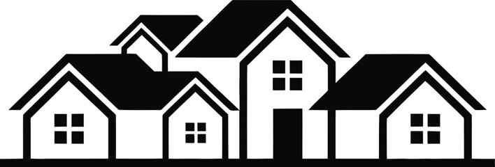 Simple stylized house grouping architectural design real estate property icon symbol line art