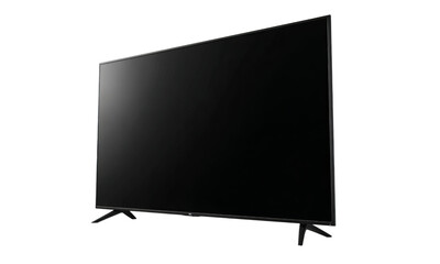 Black Flat Screen Television with Stand isolated on a transparent background