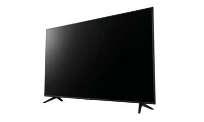 Black Flat Screen Television with Stand isolated on a transparent background