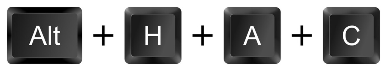 Alt + H + A + C keyboard shortcut key icon for Center Align text in Excel, isolated on white background