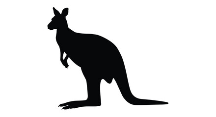 A striking black silhouette of a kangaroo in a standing pose