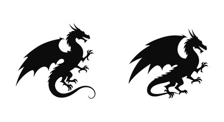 Two detailed silhouettes of majestic dragons in dynamic poses shown © MdGolam