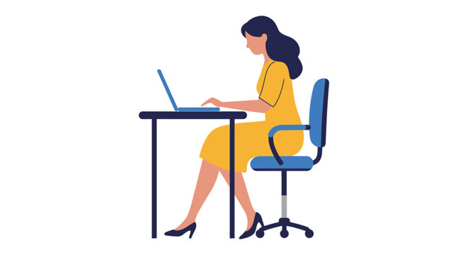 Woman working remotely on a laptop at a simple desk setup