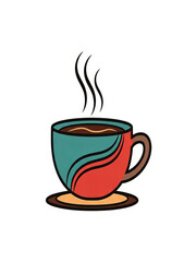 Obraz premium Steaming hot coffee cup with colorful design