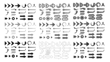 Halftone Arrows, Fully Editable Vector of Arrows in Halftone Pattern, Multiple Patterns of Halftone Arrows