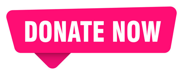 donate now magenta sticker isolated on transpatent background. donate now sign