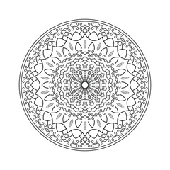 Simple circular mandala pattern design isolated on white background.