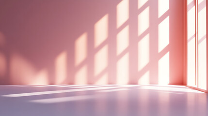 minimal studio backdrop with sunlight and shadow overlay, realistic tone