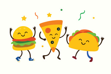 Fun and playful food characters dancing happily together