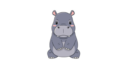 Naklejka premium Cute cartoon hippo sitting and looking at the camera.