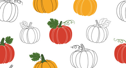 Autumnal Pumpkin Patch Illustration Seamless Pattern Design.