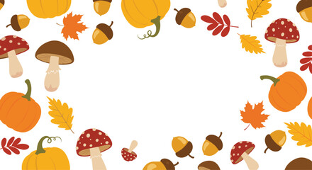 Autumnal Harvest: Pumpkins Mushrooms and Leaves.
