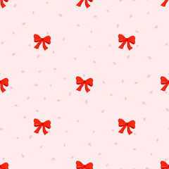 Seamless pattern with red bows, cute vintage ribbon elements, festive and elegant design for winter, Christmas, or birthday wrapping and decorations