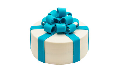 Obraz premium Celebratory cake with a vibrant blue bow decoration