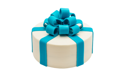 Celebratory cake with a vibrant blue bow decoration