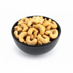 Roasted Cashew Nuts in a Black Bowl on White