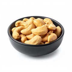 Roasted Cashew Nuts in a Black Bowl on White