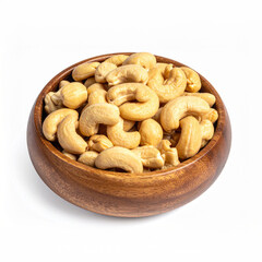 Cashew Nuts in a Wooden Bowl on White