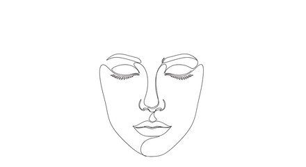 Minimalist One-Line Drawing of a Woman's Face with Closed Eyes, Embodying Serenity and Simplicity.